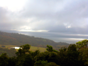 Within this view are a small lake on another finca, the village of Rio Piedras, and then Lake Arenal.