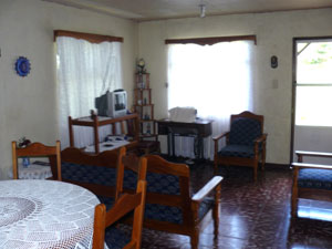 The living room and dining area.