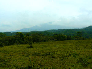 To the north is the volcano Miravalles, mostly clouded on this day.