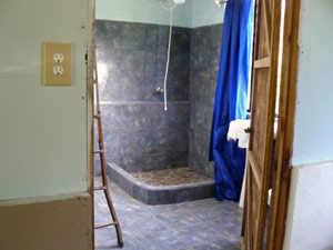 This large shower has just been installed in the apartment in back of the main house. 