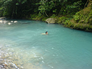 Though coming off a volcano, the river is a nice cool place for a swim.