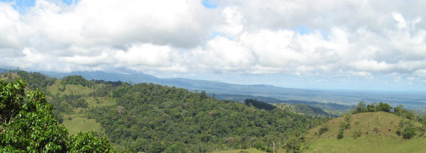 The northern vista inclues the dorman volcanos Tenorio, Miravalles, and Rincon de la Vieja, and some days reaches all the way to Lake Nicaragua.