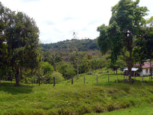 The view from the front of the property includes this ridge on which a number of Gringo homes are being built just above the town of Nuevo Arenal.