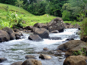 The river, turbulent in places, is known as the Laughing Rio Cote.