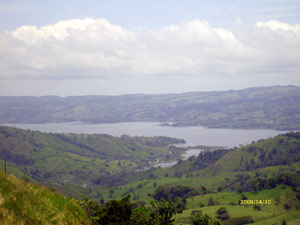 From the houses, here's the view down the fabulously beautiful valley to the Rio Chiquito estuary in Lake Arenal.