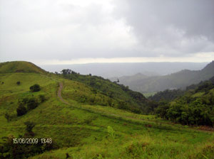 A road on the property follows a broad ridge high above the Lake Arenal basin. 