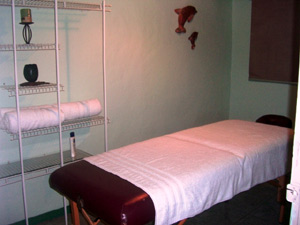 One of the indulgent features for the weary traveler is a massage room.