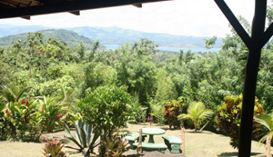 Guests enjoy fine lake and territorial views from the patio.