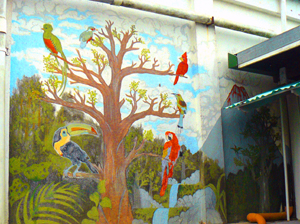 A colorful mural greets arrivals at the La Carreta on one of Tilaran's central streets.