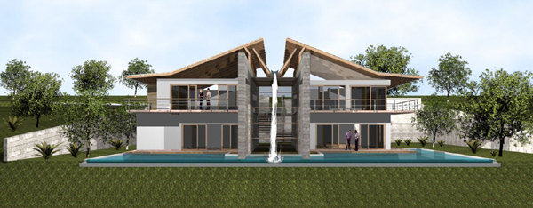 Here is a rendering of one of the unique volcano-view homes planned for the 1.5-acre lots above the forested acreage.