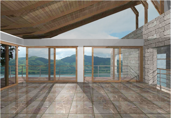 A rendering of the lake view from the second floor living area.