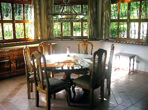 The spacious dining room is on the first floor of the circular tower