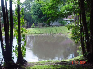 Sweeping lawns border a large pond near the tennis court and BBQ rancho.