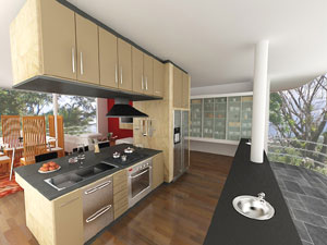 The European styling results in a beautiful and clever kitchen with wonderful brightness and views. 