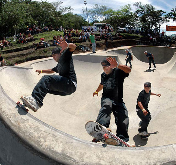 Skateboarders in competition at Tilawa.