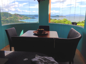 There's a wonderful view of Playa Hermosa from the curved windows of the dining area.