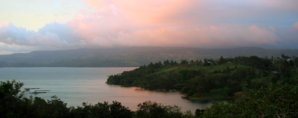 Sunset view of San Luis Cove and Lake Arenal from the condo.