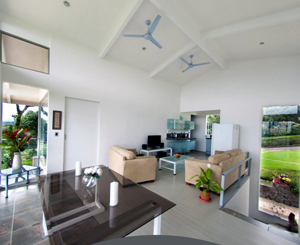 The open plan has vaulted ceilings and lots of glass for enjoyment of the views.