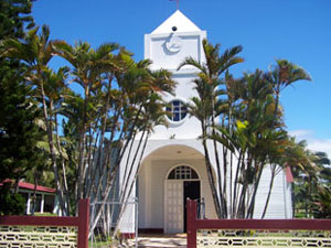 A few blocks away, in the center of the village, is a fairly large gleaming white church.