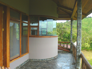 The master suite shower curves out into the private balcony, providing much room in the shower and a great views from it.