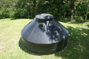 A large water tanks holds a substantial supply.