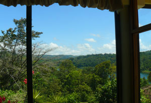 From the garden room, the volcano is prominent, but not on this day, when it hid behind clouds. 