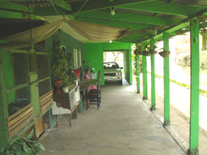 On the west side of the house is another long veranda with a carport at the front. 