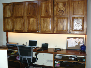 An office wall is part of the master bedroom