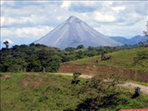 The famous tourist attraction, Arenal Volcano, as seen from the home. 