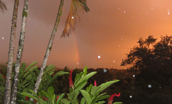 The day exits with an evening rainbow.