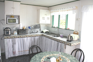 The kitchen is a bright and well-orgainzed area. 