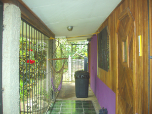 The side patio, here looking toward the back, is a pleasant protected area.