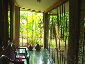 The side patio, looking toward the front of the property.