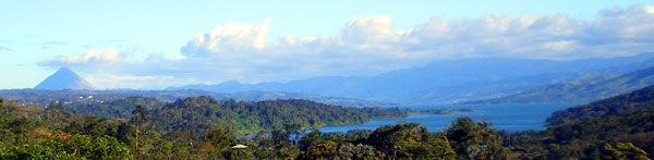 Thehome has a whole-lake vista with the Arenal Volcano visible at the far end.