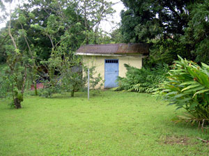 An asset is this solid storage bulding at the northern edge of the lot.