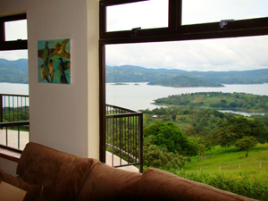 The lake's pretty San Luis Cove, where there is a marina, enriches this main-floor view.