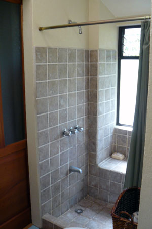 The master bath is compartmentalized and has fine detail.