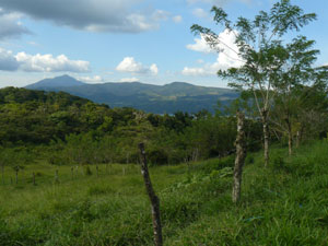 Lake Arenal and the Volcan Tenorio are visible in this photo from the yard.