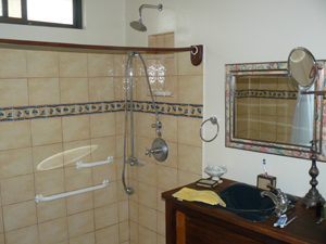 The handicapped-accessible suite has a specially constructed shower which has no barrier to the shower. 