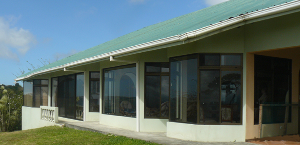 The extensive glass provides terrific views of the lake and volcano