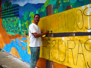 Local artist Juan Carlos Ruiz in Nov. 2010, painted a large welcoming mural on a building in the center of the village.