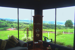 From the living room, there's a great view down the mountains to the Pacific lowlands.