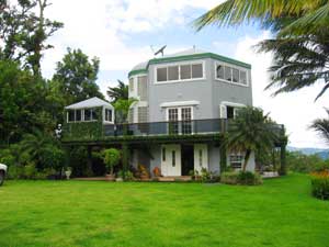 This unique house has 3-story views.