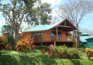 A view of the home from downhill and across the lane.