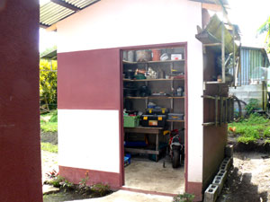 The neatly organized storage building.