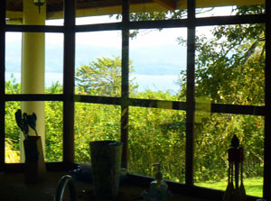 The kitchen's garden windows provide wonderfaul vistas.