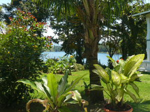 Not only from the master bedroom balcony but also from the living room patio, there are fine views of the bay.