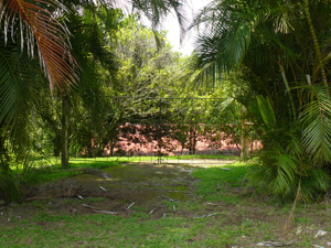 The main gate, one of two entrances to the acreage.