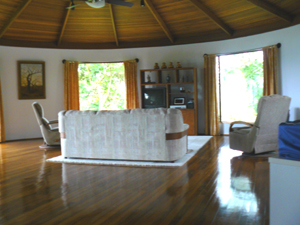 The stairway leads to the huge livingroom.