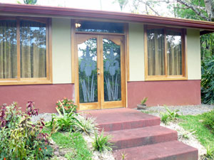 This guest cabin has a kitcheette as well as bathroom.